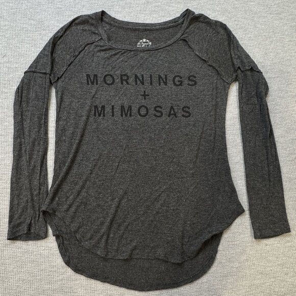 Mornings + Mimosas Graphic Long Sleeve Top Well Worn Los Angeles Dark Gray Sz XS - Picture 4 of 11